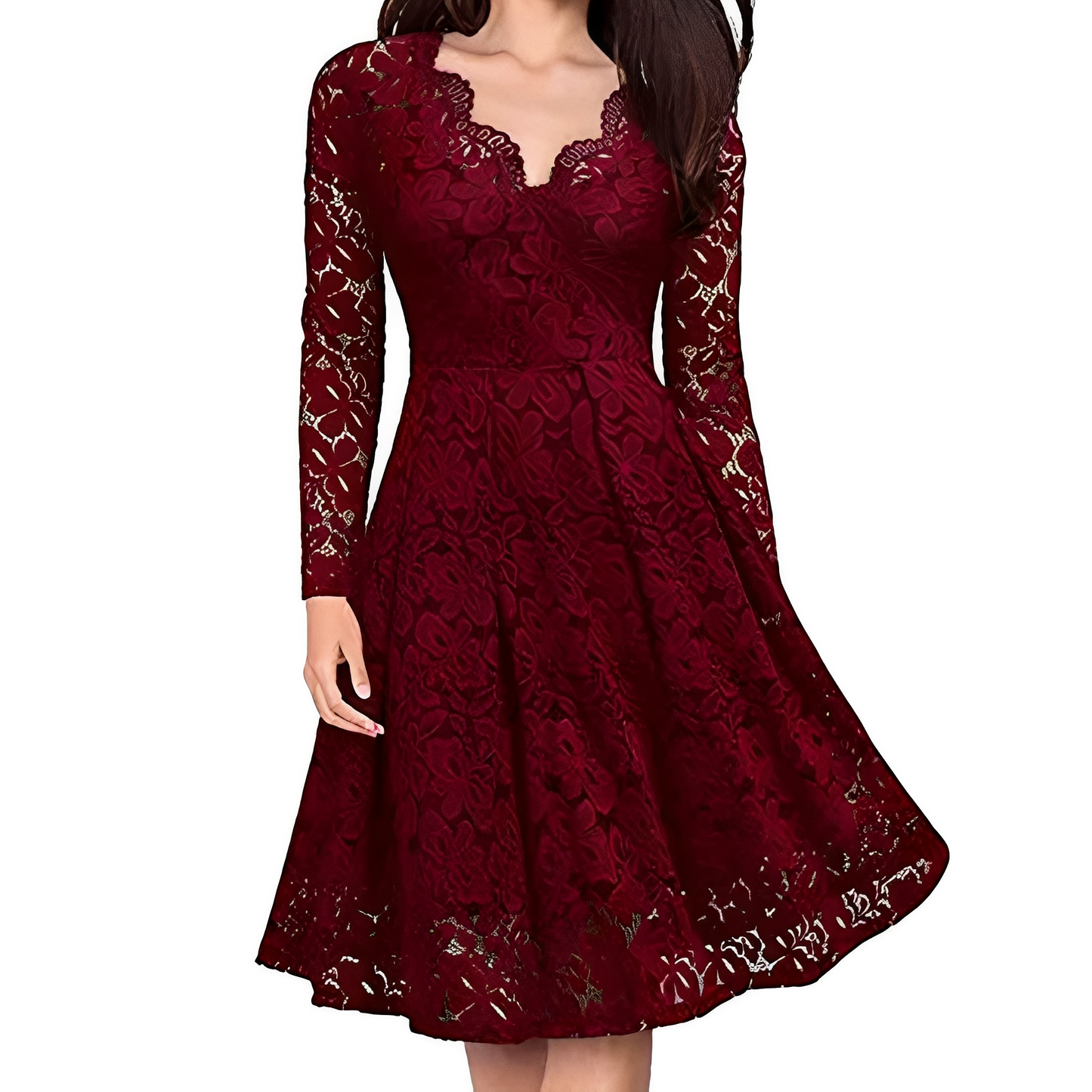 Leonie - Stilvolles Damenkleid mit langen Ärmeln und V-Ausschnitt