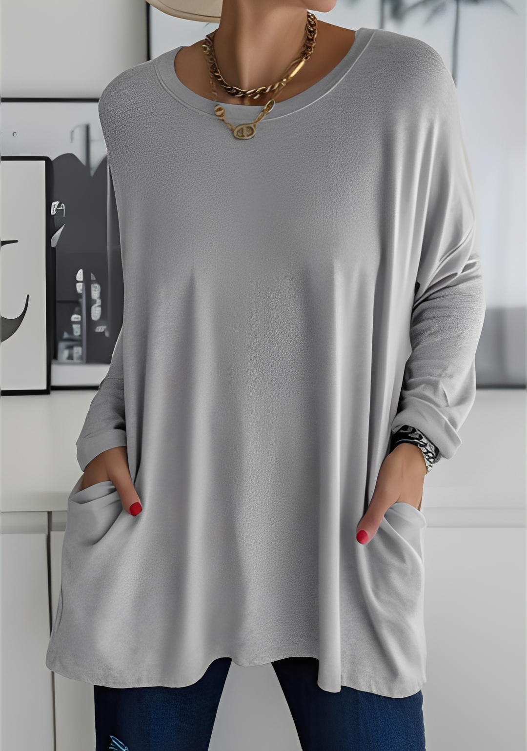 Krystle - Lockeres Damenshirt mit langen Ärmeln und Taschen