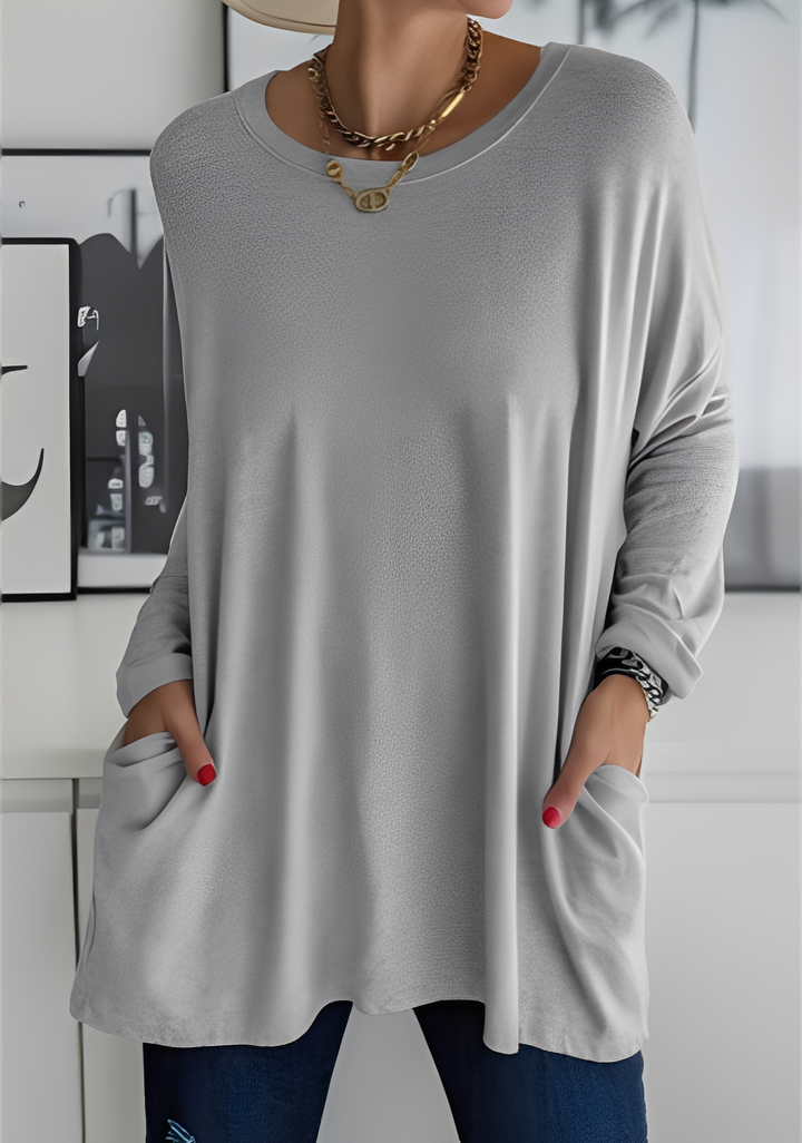 Krystle - Lockeres Damenshirt mit langen Ärmeln und Taschen