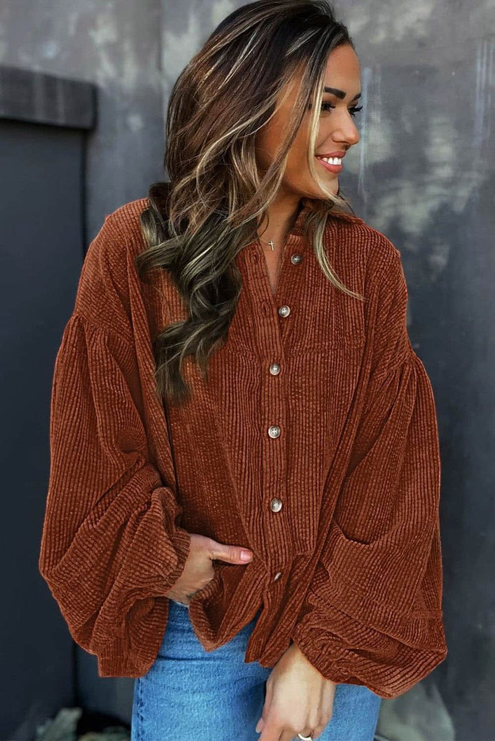 Mai - Cord Bluse mit Puffärmeln Damenmode