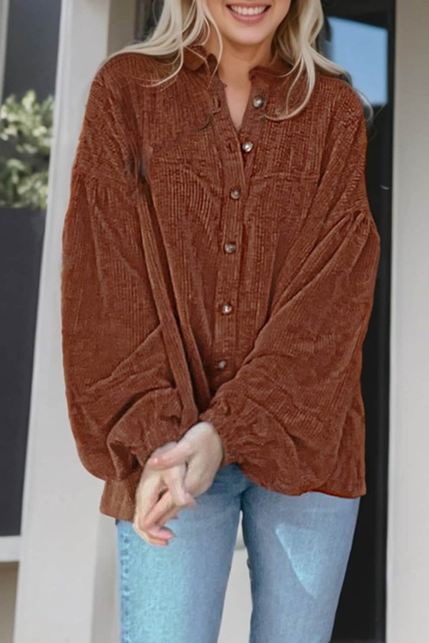 Mai - Cord Bluse mit Puffärmeln Damenmode