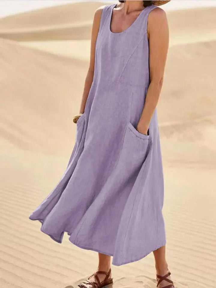 Gillian – Klassisches Ärmelloses Kleid aus Leinen und Baumwolle
