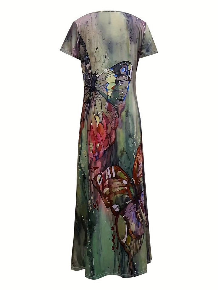 Sara – Kleid mit V-Ausschnitt und Schmetterlingen für Frühling und Sommer