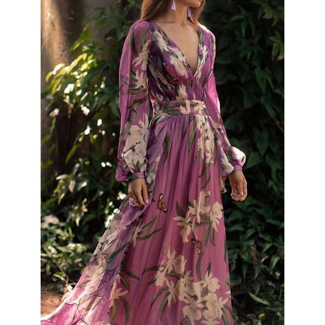 Lindsay – Elegantes Chiffon-Blumenkleid mit V-Ausschnitt