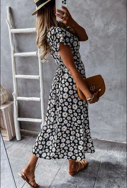 Claudine - Vintage-Blumenkleid mit Gänseblümchen