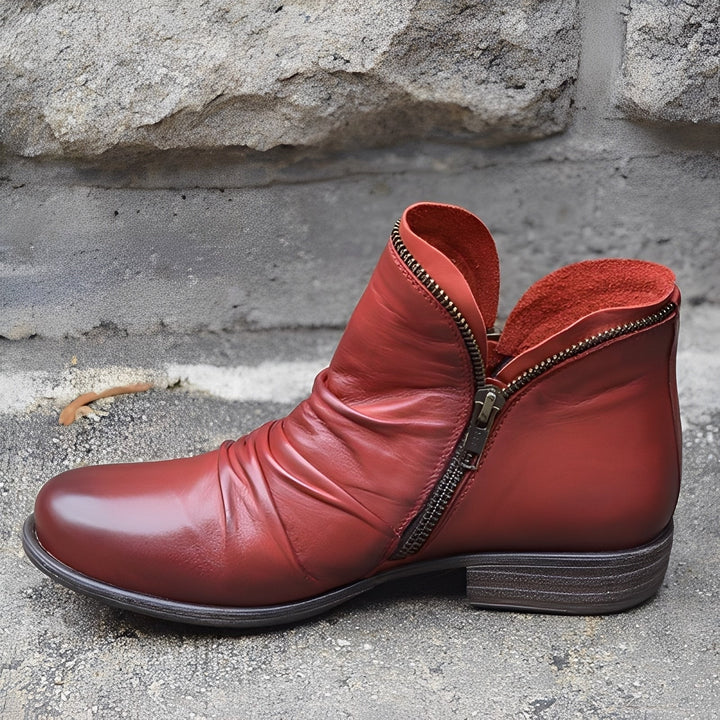 Veronica - Retro-Damenlederstiefel mit Reißverschluss