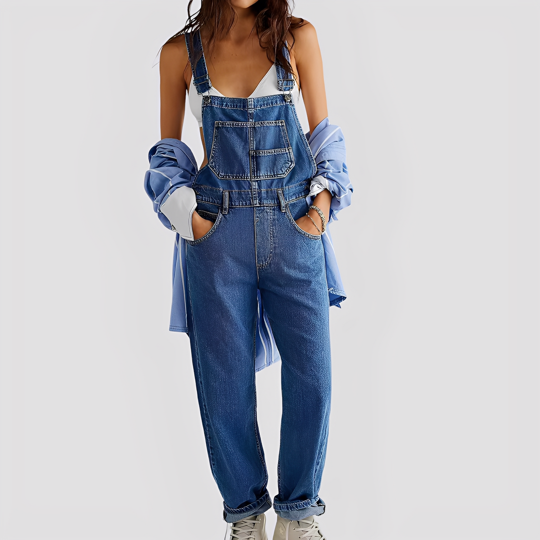 Mildred - Klassische, locker sitzende Damen-Jeans-Latzhose