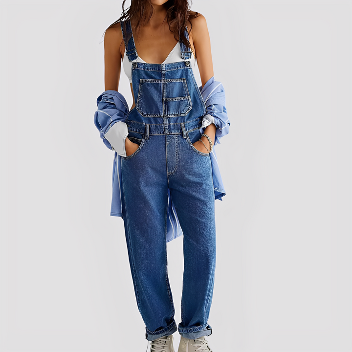Mildred - Klassische, locker sitzende Damen-Jeans-Latzhose