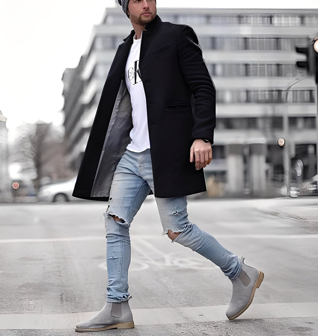 Cordell - Bequemer langer Herren-Wollmantel