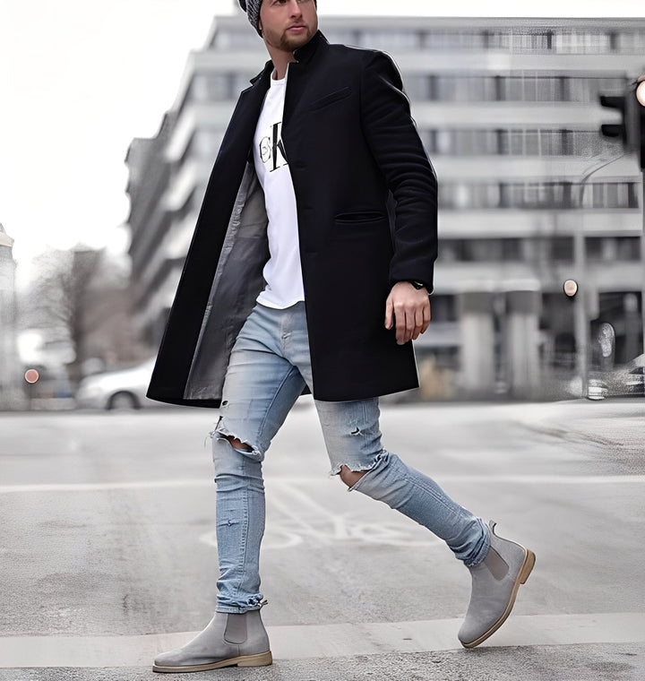 Cordell - Bequemer langer Herren-Wollmantel