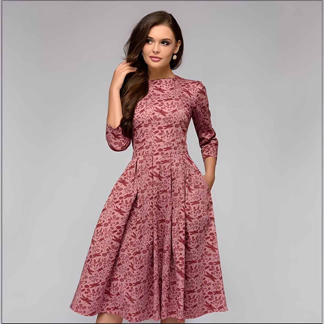 Elisabeth - Elegantes Damenkleid mit langen Ärmeln und Blumendesign