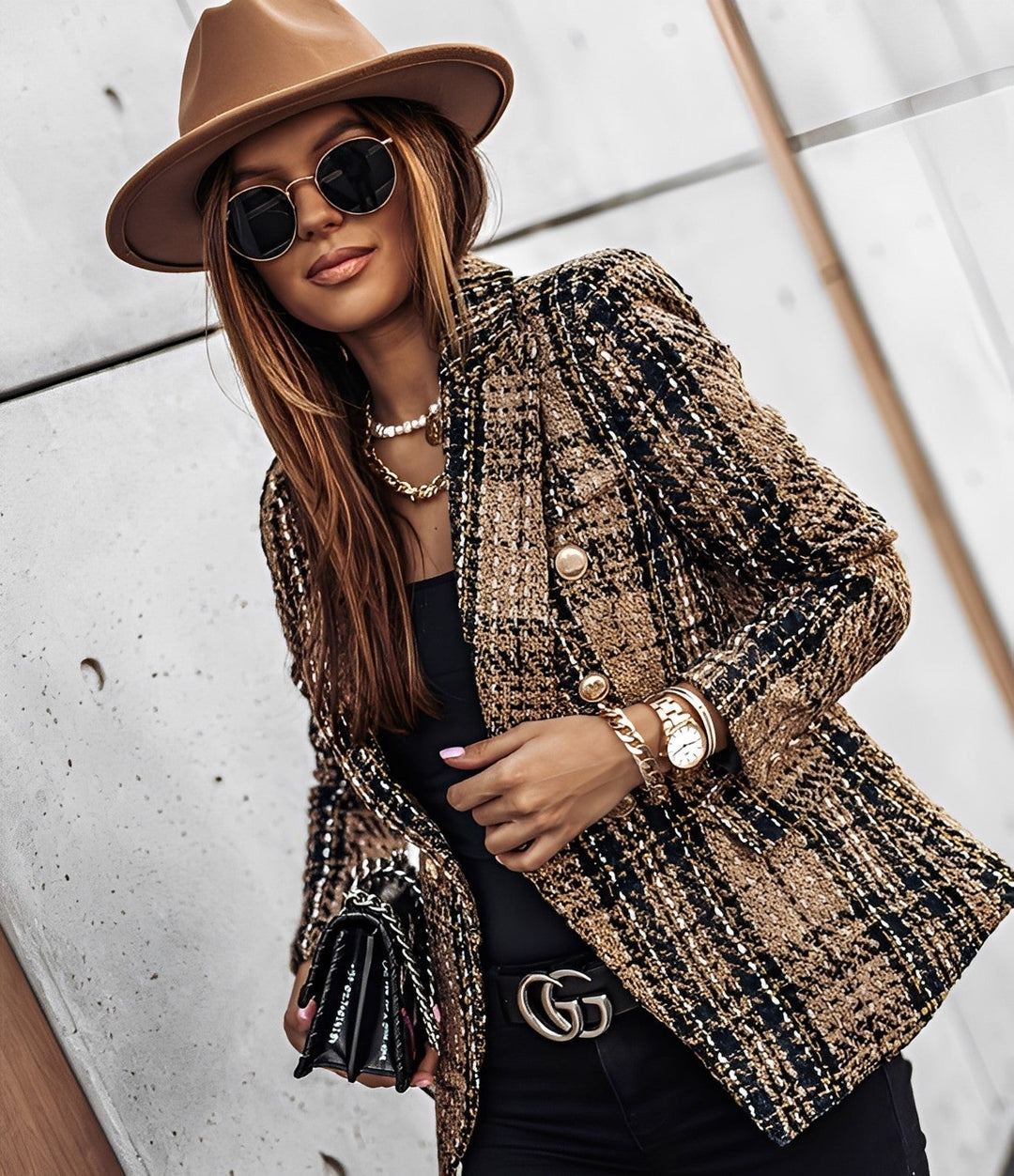 Cheri - Moderner, schmal geschnittener Damenblazer mit Karo-Muster