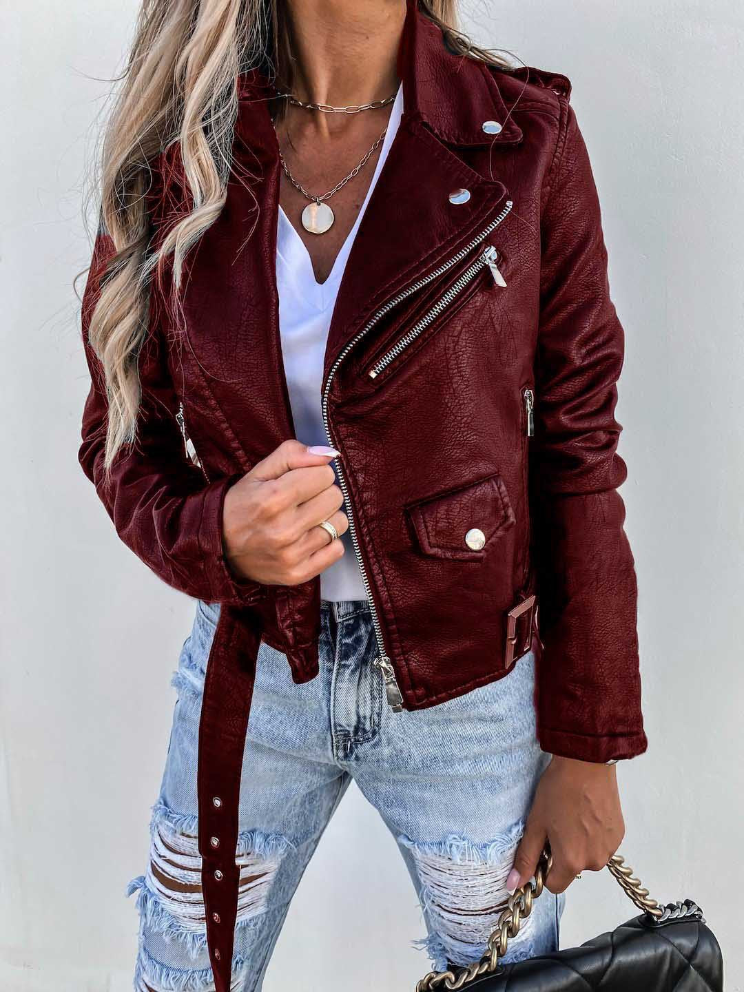 Alivia - Stylische Damen-Lederjacke mit Reißverschluss