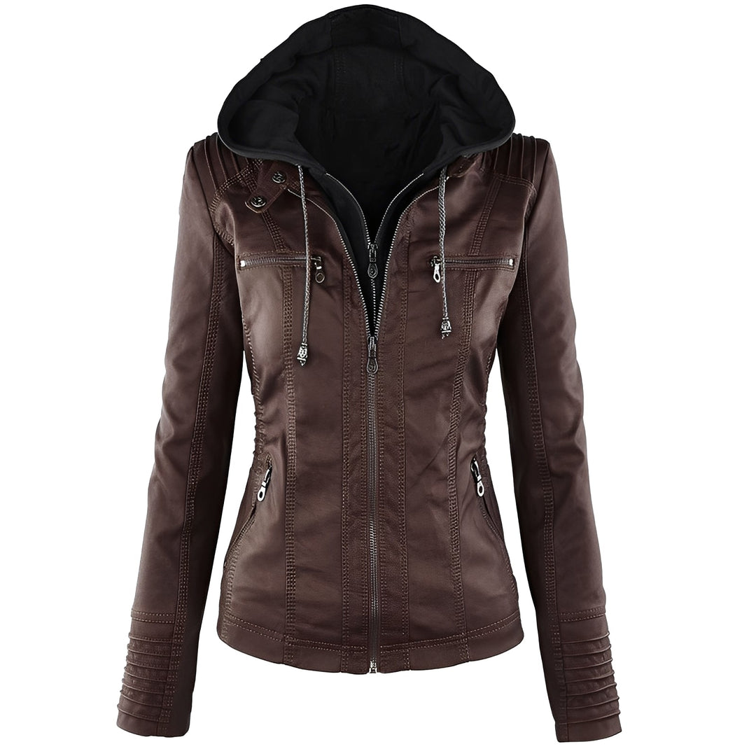 Janene - Komfortable, wasserfeste Lederjacke mit Kapuze für Frauen