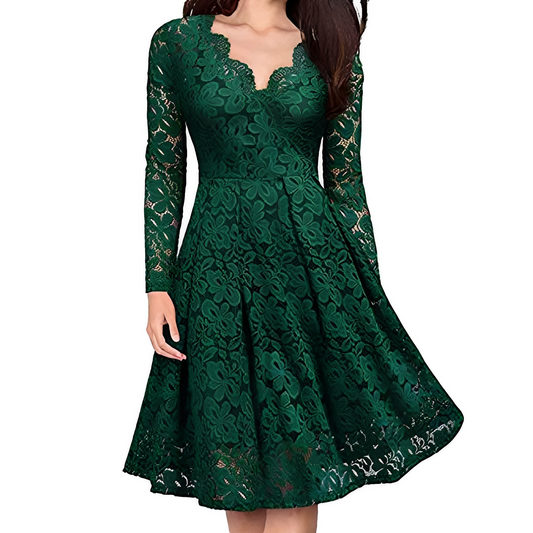 Leonie - Stilvolles Damenkleid mit langen Ärmeln und V-Ausschnitt