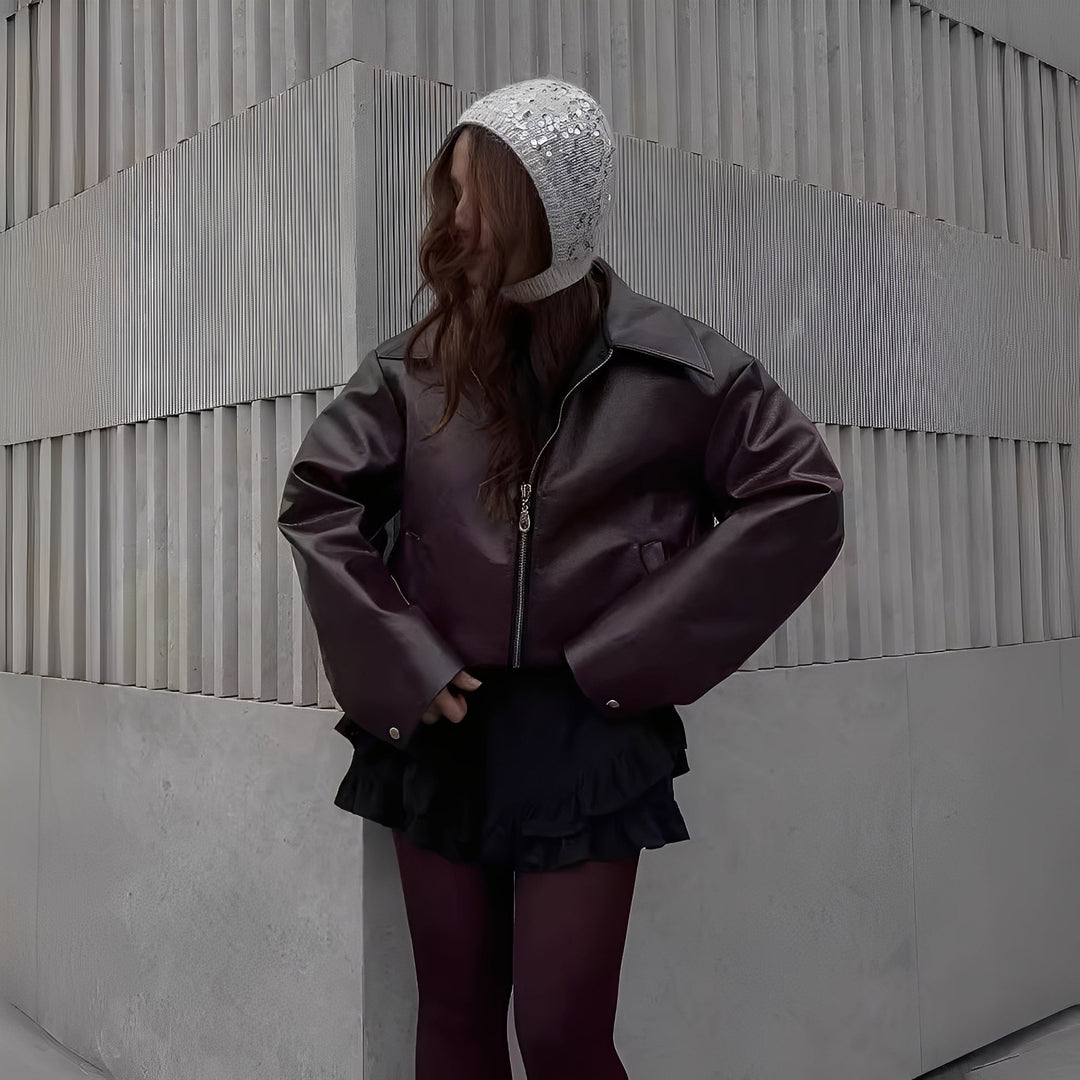 Lesley - Modische Damenjacke aus Leder mit Zipper