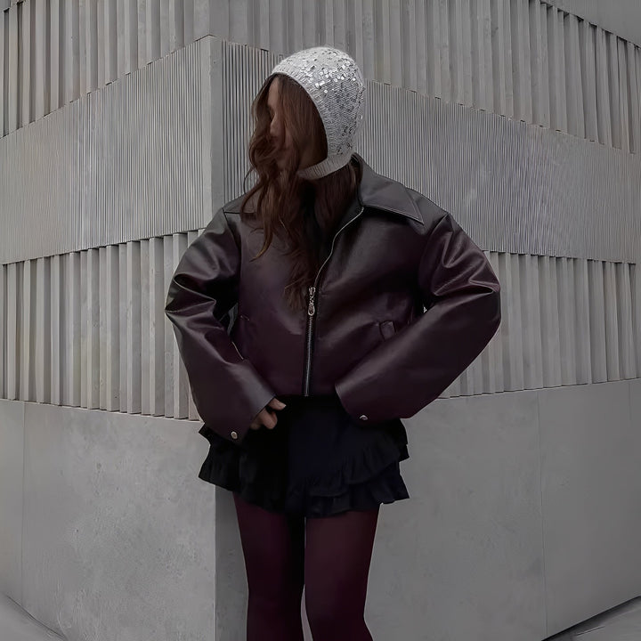 Lesley - Modische Damenjacke aus Leder mit Zipper