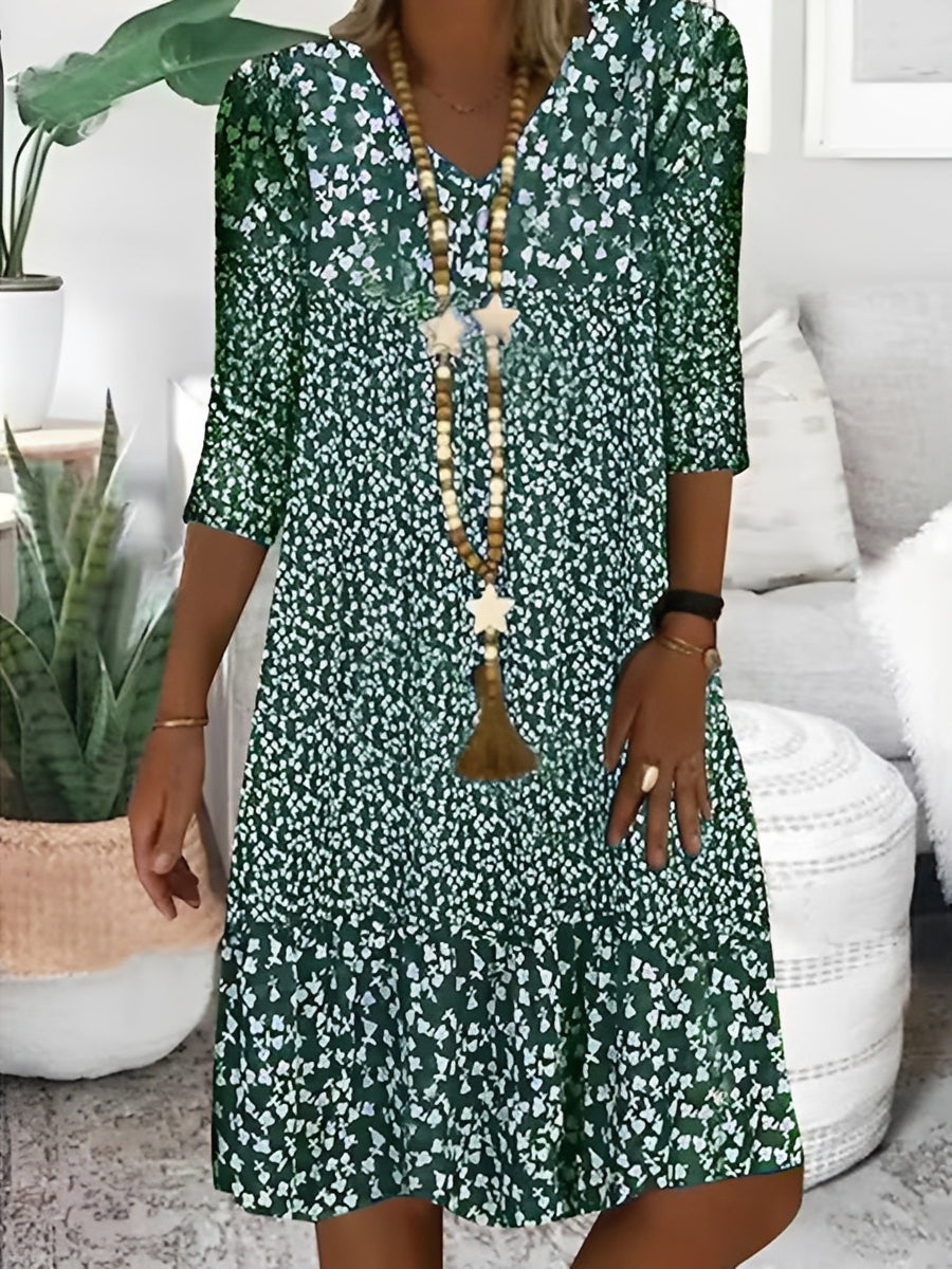 Elsie - Elegantes Damenkleid mit V-Ausschnitt und Muster