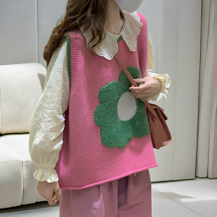 Lavina - Gemütliche Strickweste mit Blumen-Design für Damen