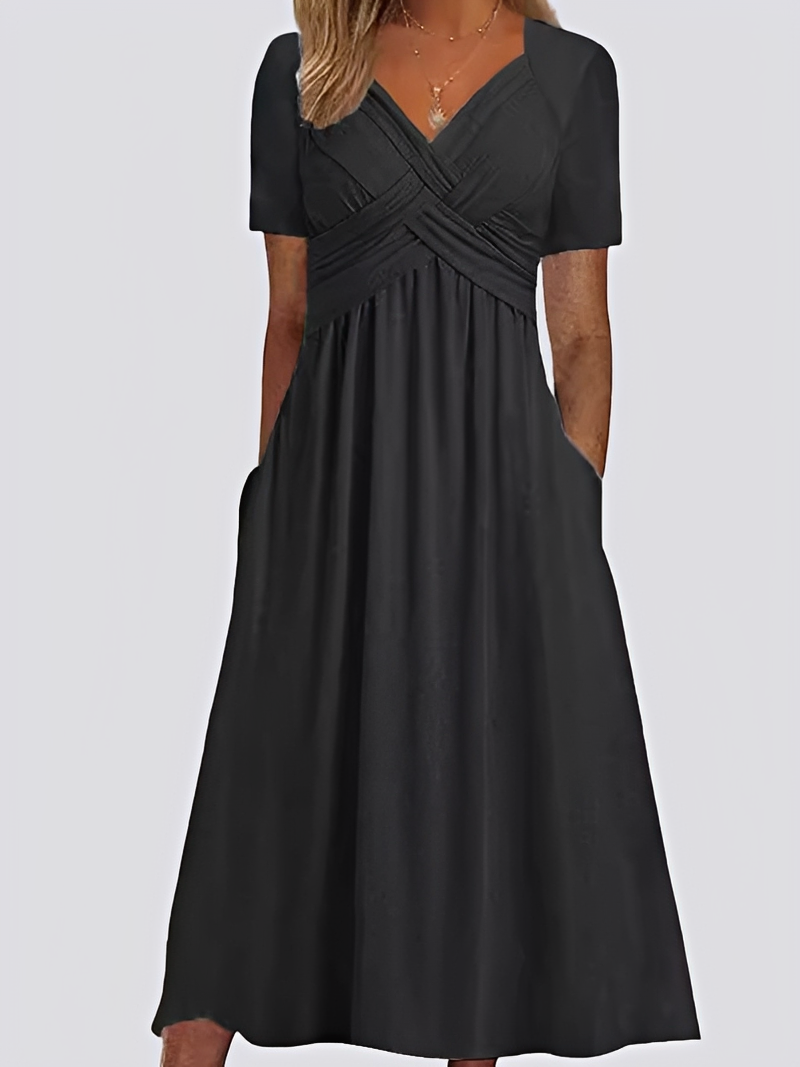 Salma - Feminines, lockeres Damen-Midikleid mit kurzen Ärmeln