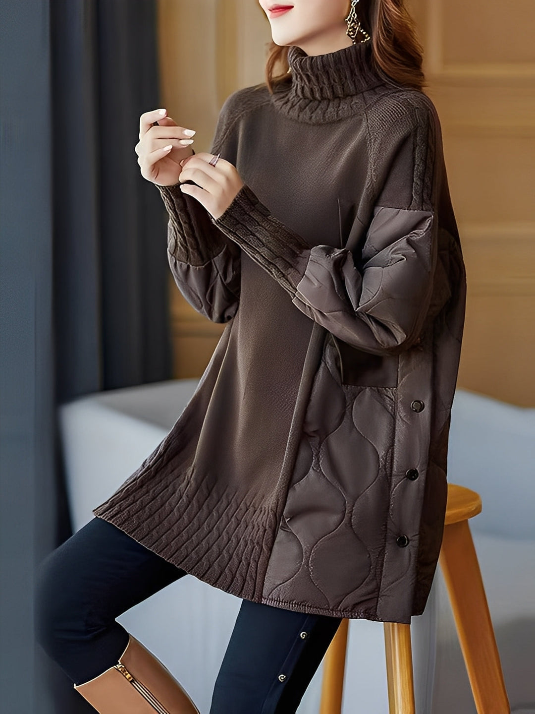 Vonda - Bequemer Damen-Pullover mit hohem Rollkragen