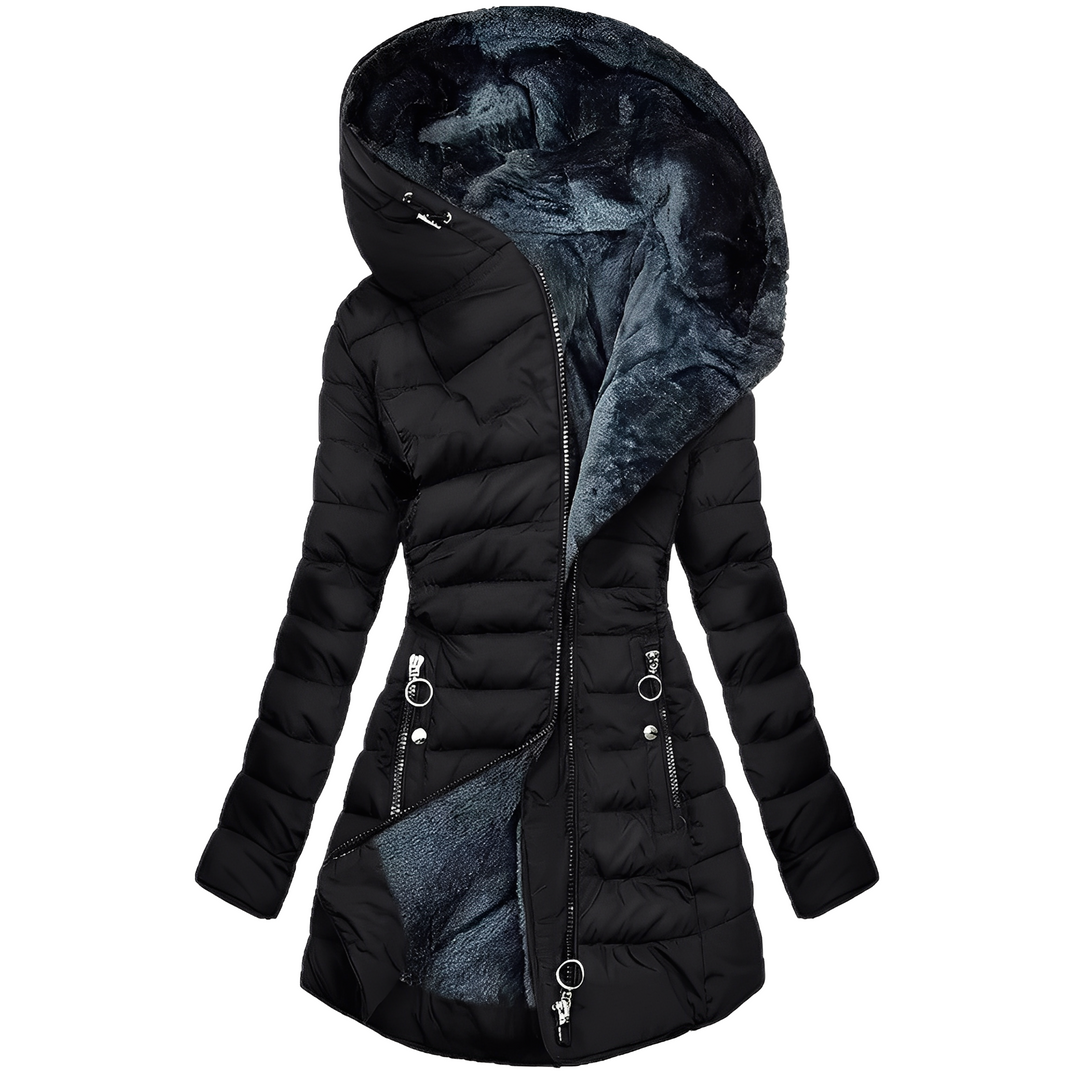 Helena - Warme Frauenjacke aus Plüsch mit Kapuze
