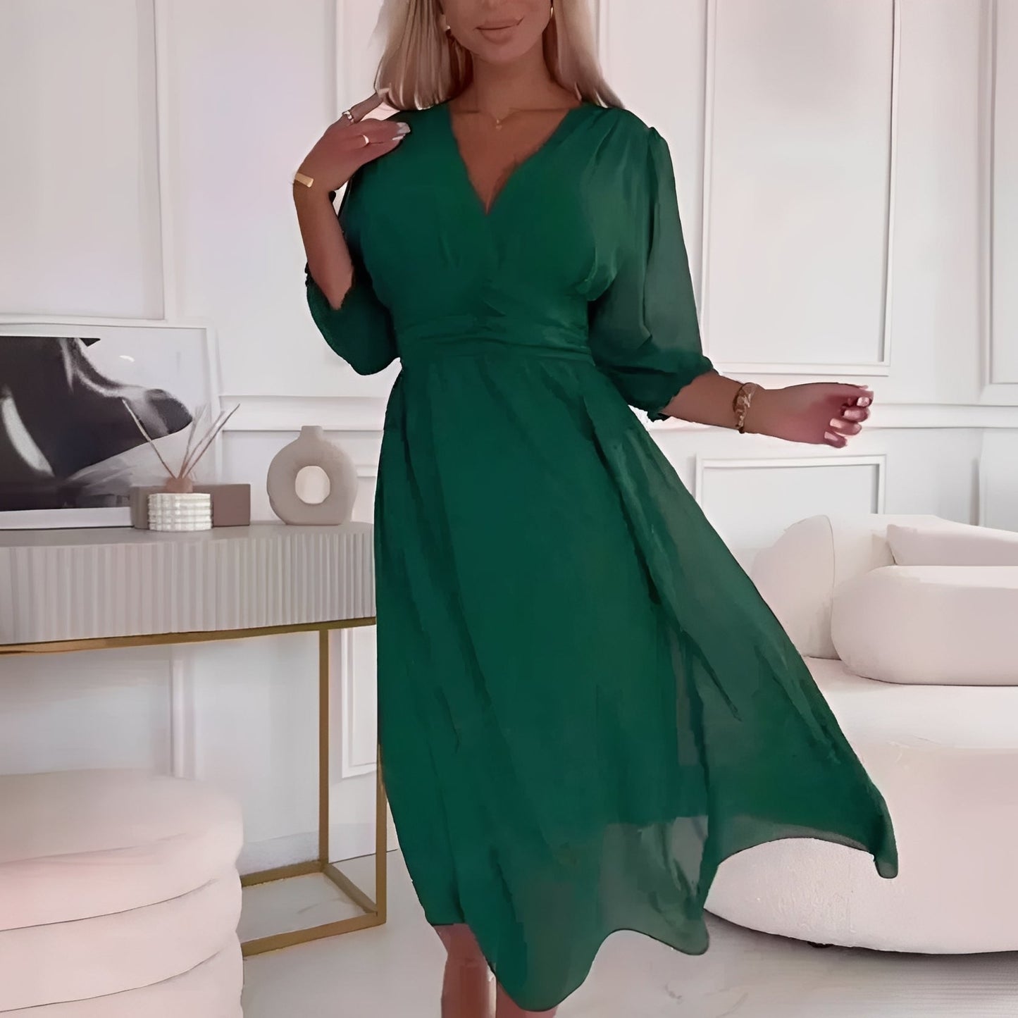 Amelia - Damen Wickelkleid mit langen Ärmeln, locker geschnitten