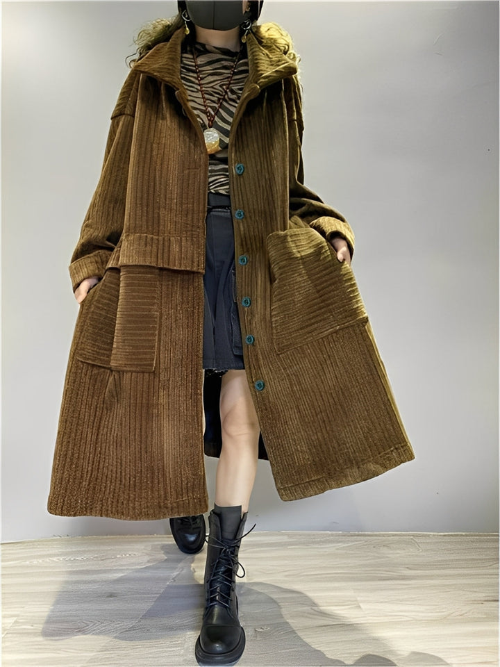 Alethea - Bequeme lange Jacke aus Cord mit Taschen für Frauen