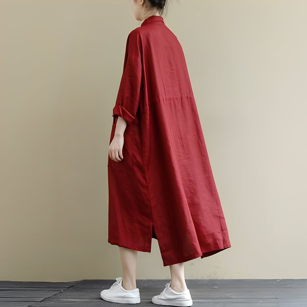Chelsie - Weit geschnittenes Damen-Maxikleid mit Knöpfen