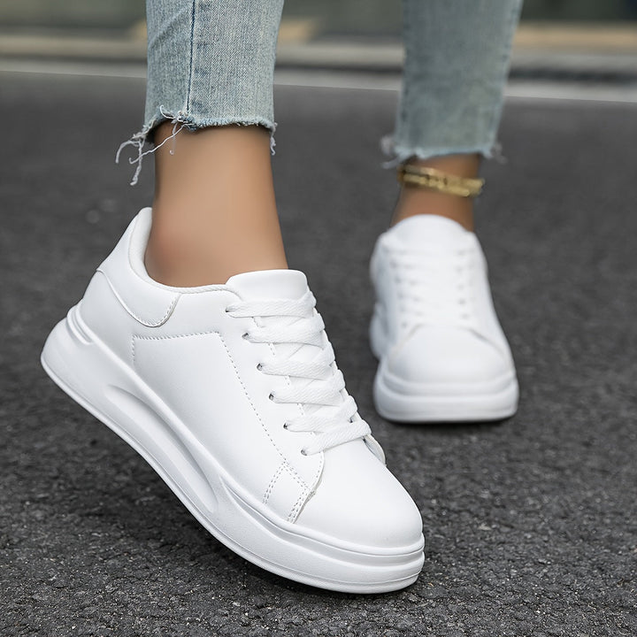Techno - Damen Weißleder-Sneaker Einfacher Look