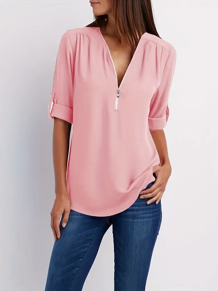 Olive - Relaxed Fit Bluse mit V-Ausschnitt