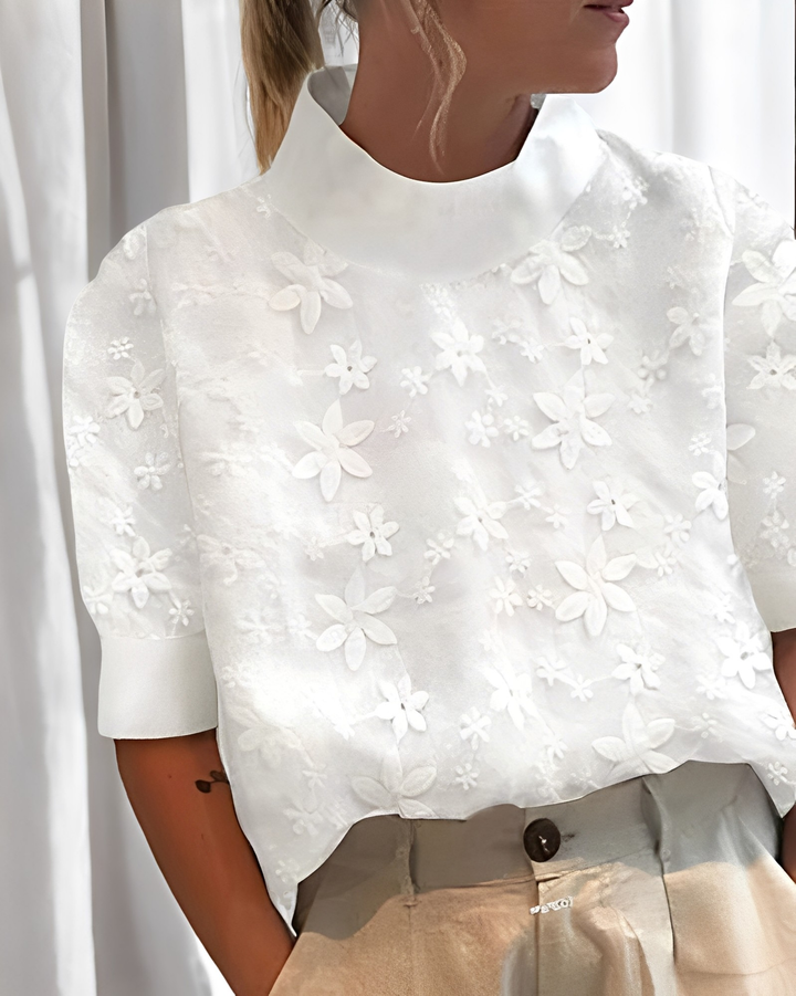 Julia - Stylische Bluse mit Stickerei und Stehkragen für Damen