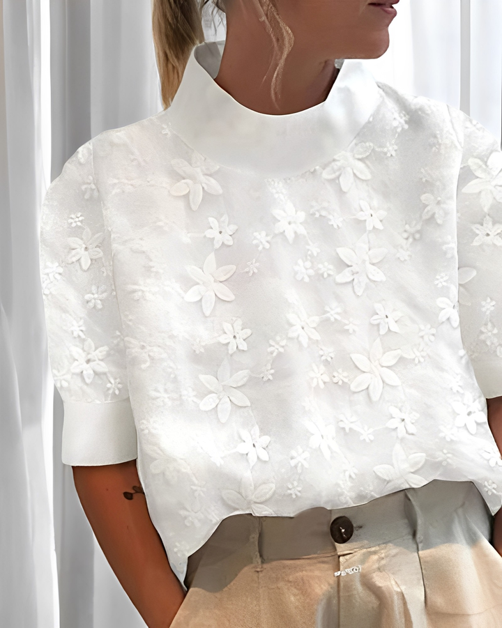 Julia - Stylische Bluse mit Stickerei und Stehkragen für Damen
