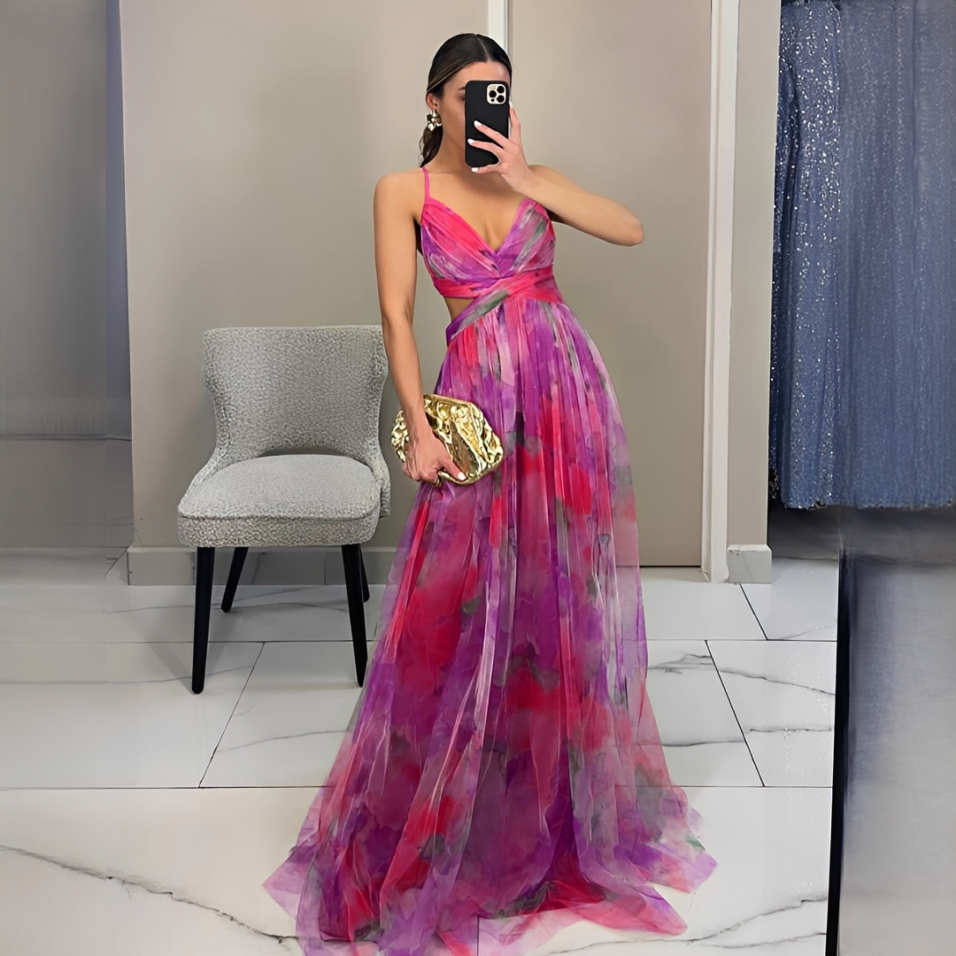 Gardania - Damenlangkleid mit Blumenmuster