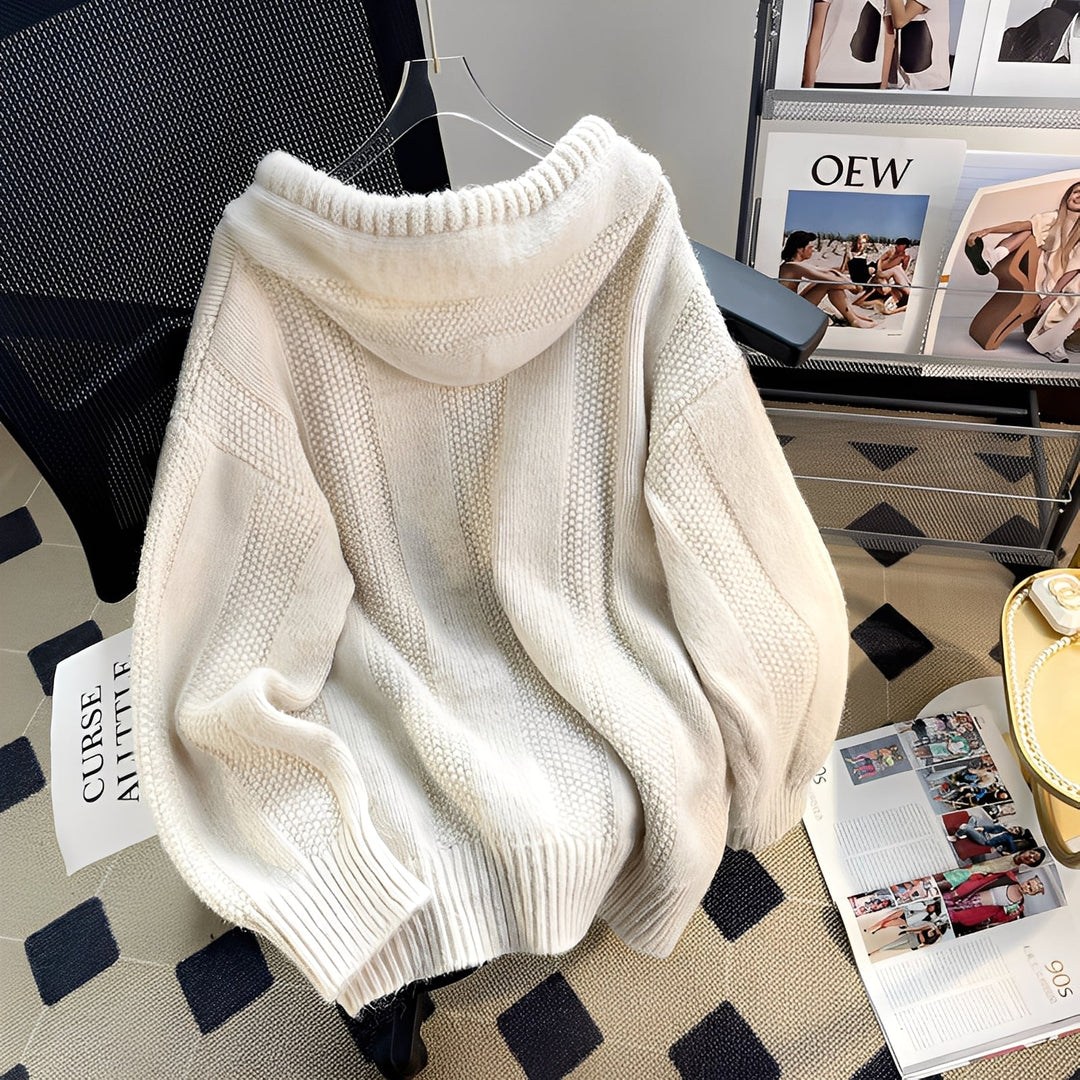 Haylee - Bequemer Strick-Hoodie mit Knöpfen für Damen