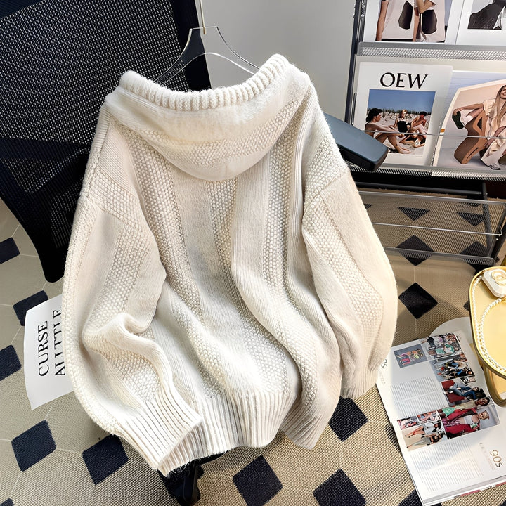 Haylee - Bequemer Strick-Hoodie mit Knöpfen für Damen