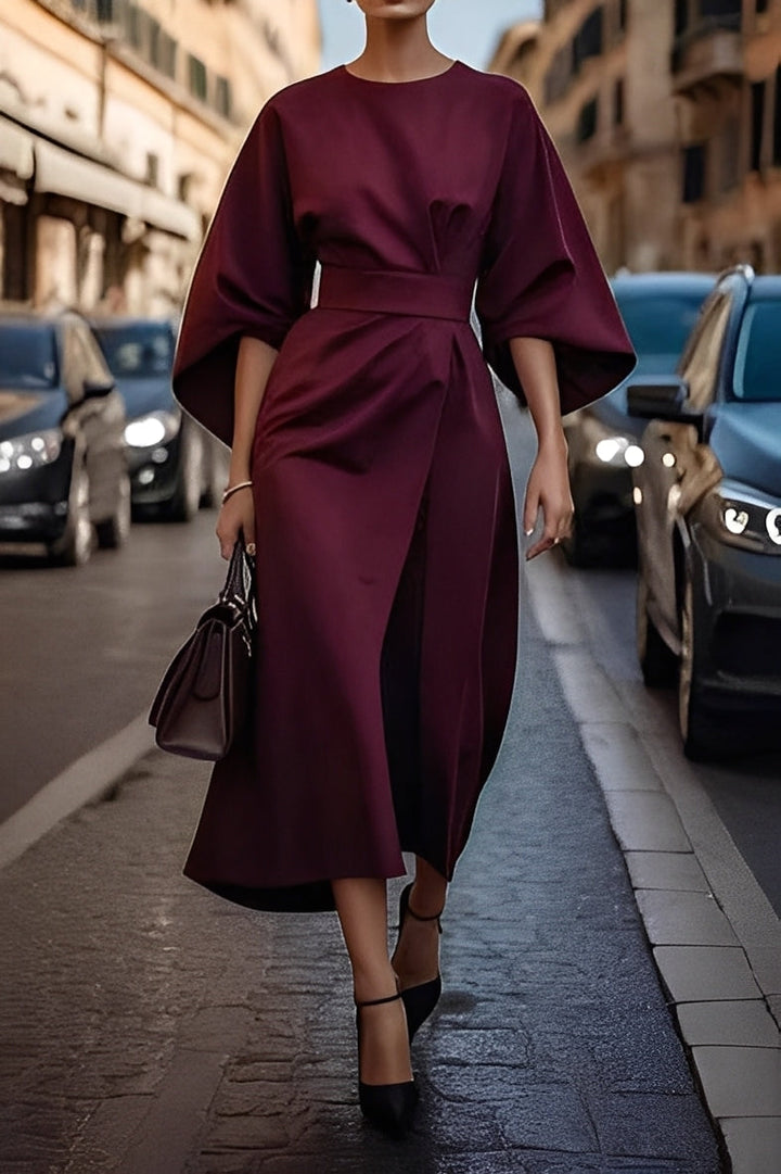 Nicole - Elegantes Damen-Midikleid mit Puffärmeln