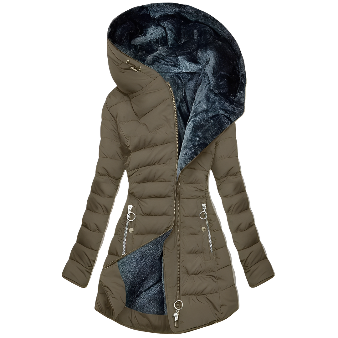 Helena - Warme Frauenjacke aus Plüsch mit Kapuze