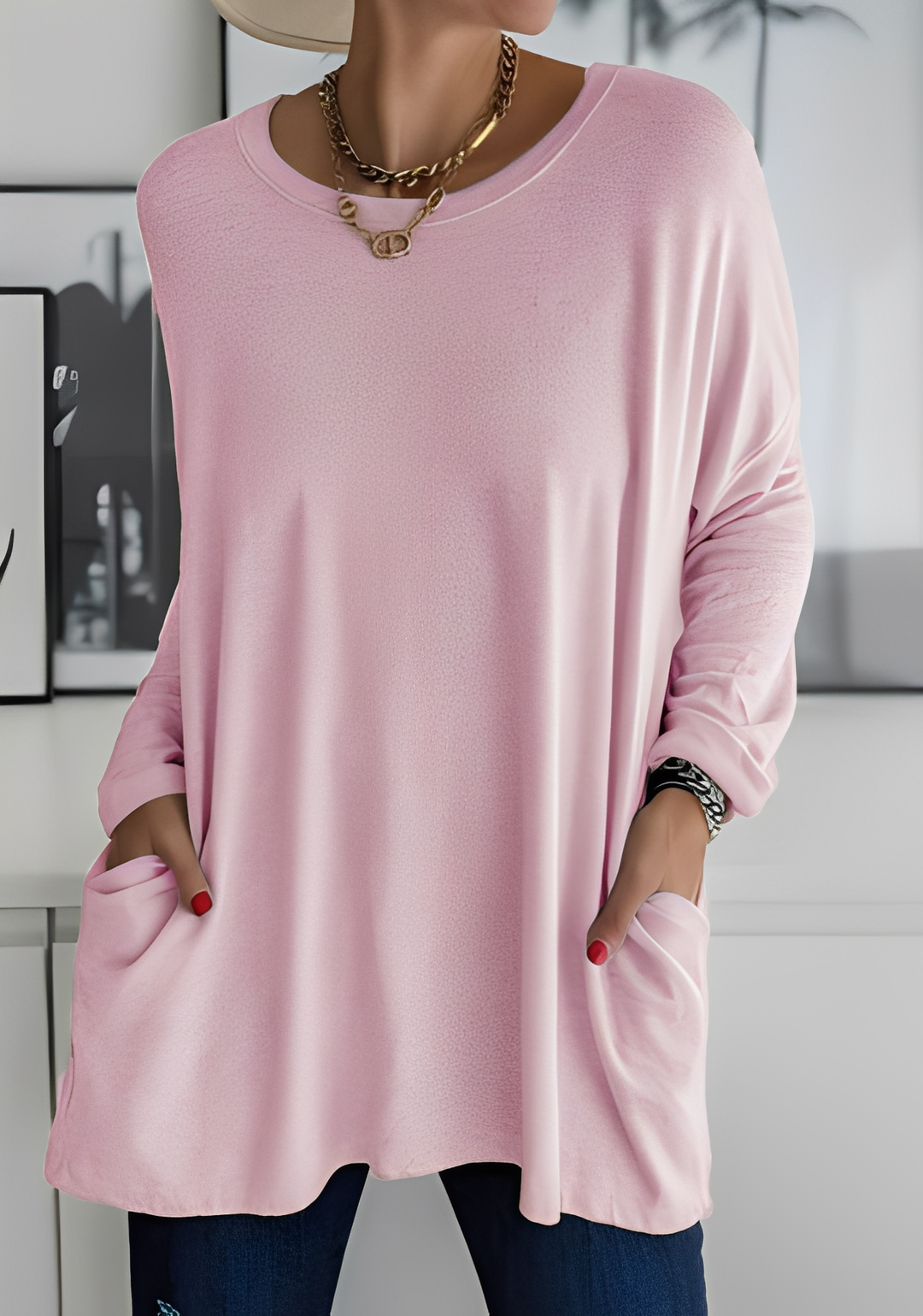 Krystle - Lockeres Damenshirt mit langen Ärmeln und Taschen