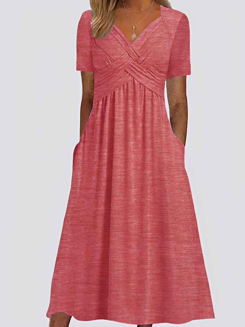 Salma - Feminines, lockeres Damen-Midikleid mit kurzen Ärmeln