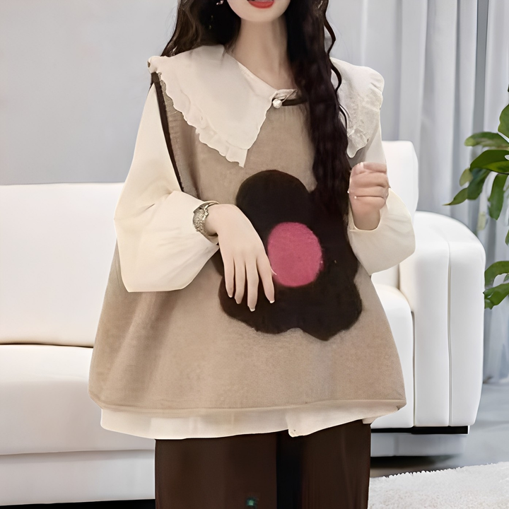 Lavina - Gemütliche Strickweste mit Blumen-Design für Damen