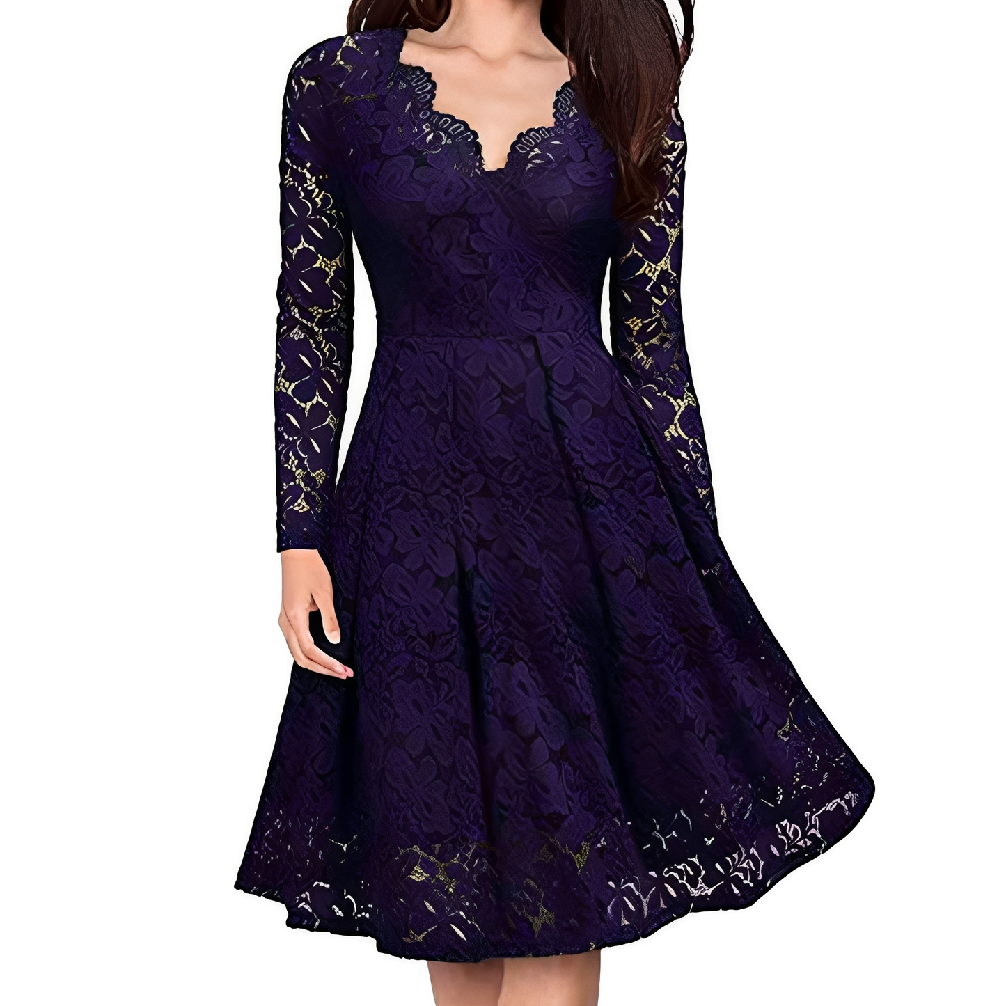 Leonie - Stilvolles Damenkleid mit langen Ärmeln und V-Ausschnitt