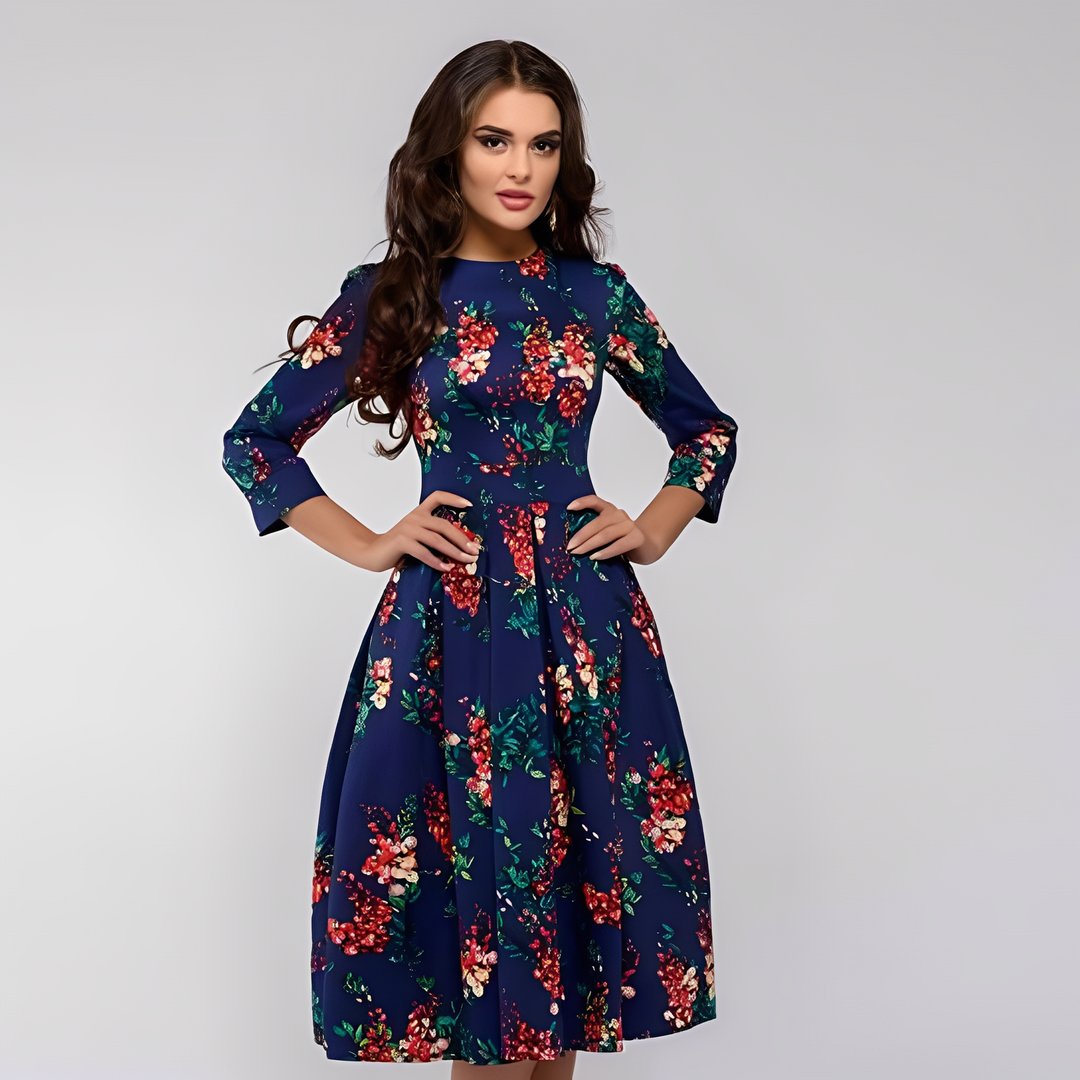 Elisabeth - Elegantes Damenkleid mit langen Ärmeln und Blumendesign