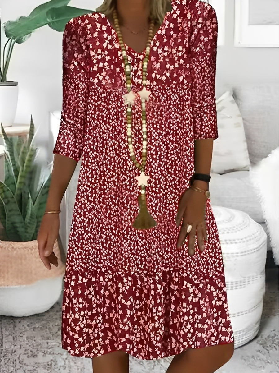Elsie - Elegantes Damenkleid mit V-Ausschnitt und Muster