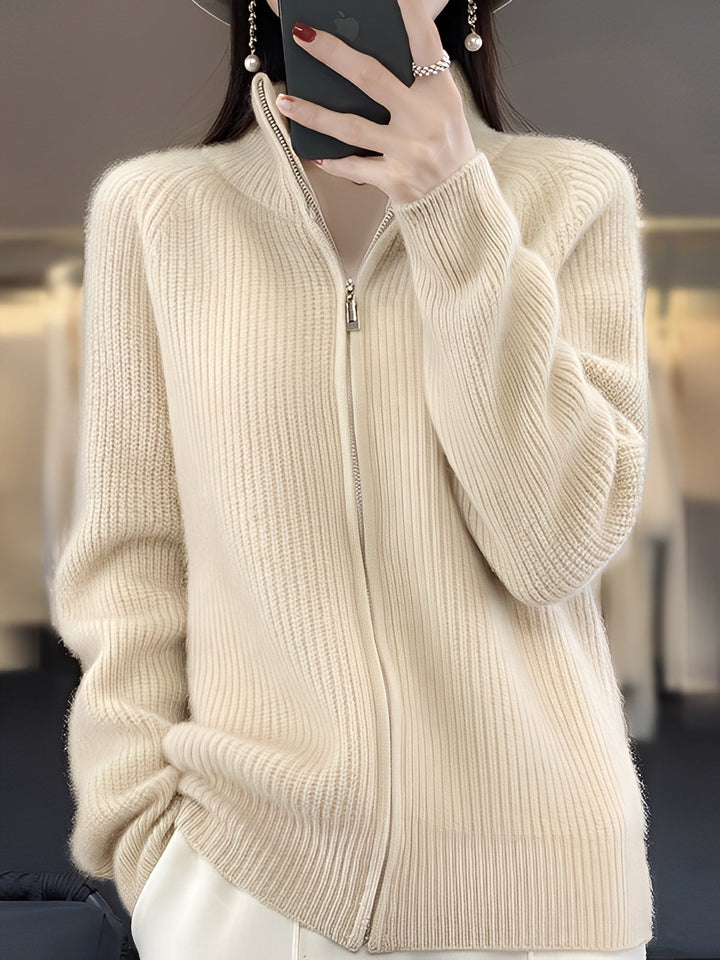 Brylee - Moderne Damen-Strickjacke aus Wolle mit Reißverschluss