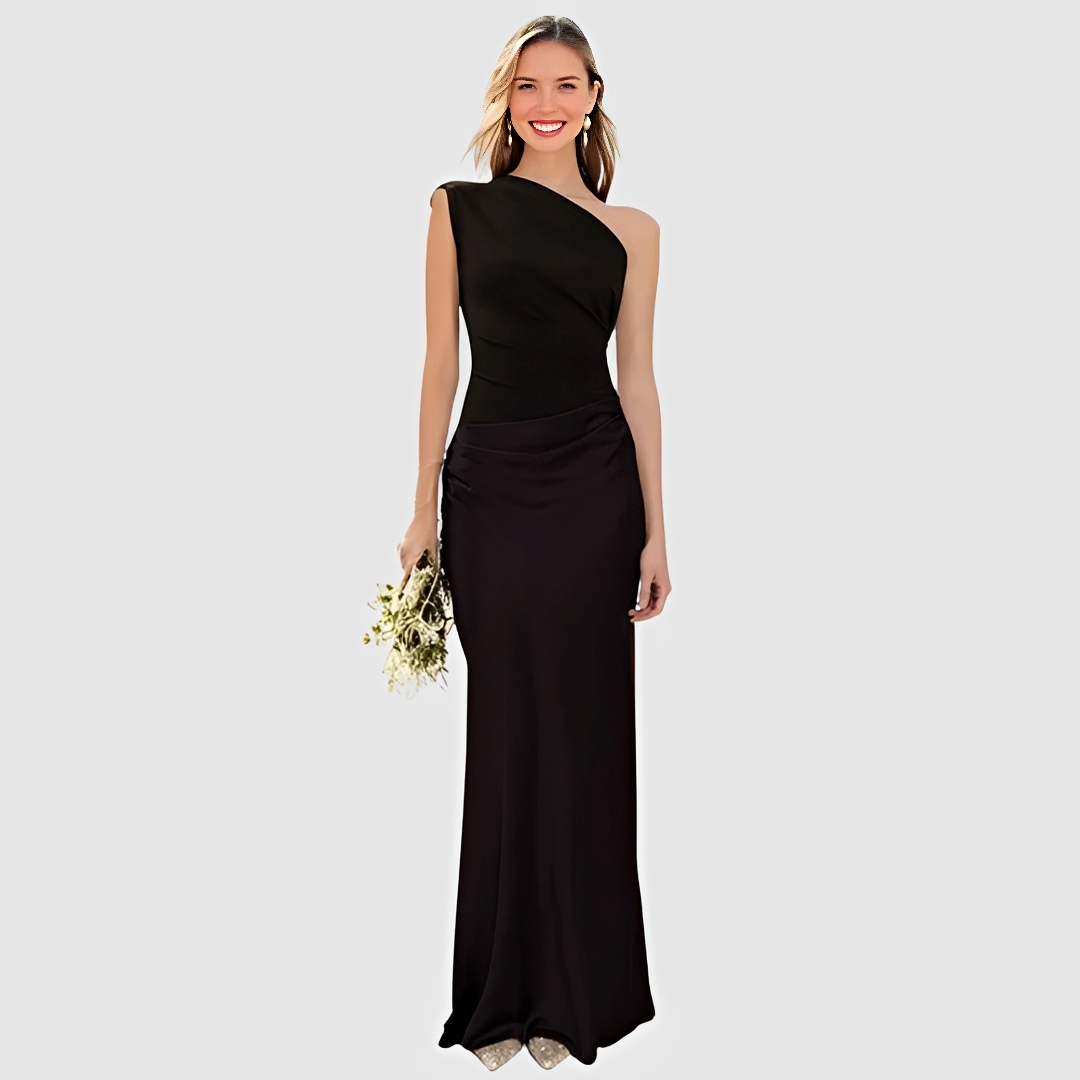 Tara – Schickes Kleid mit asymmetrischem Kragen und gerader Rock