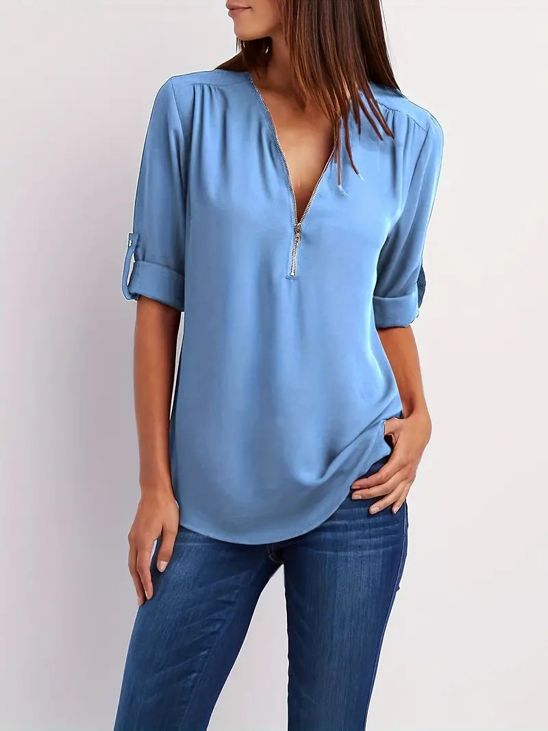 Olive - Relaxed Fit Bluse mit V-Ausschnitt