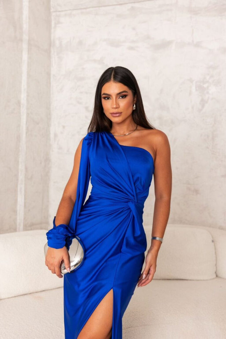 Fely - Strahlendes Satin-Kleid mit Schulterfrei-Design