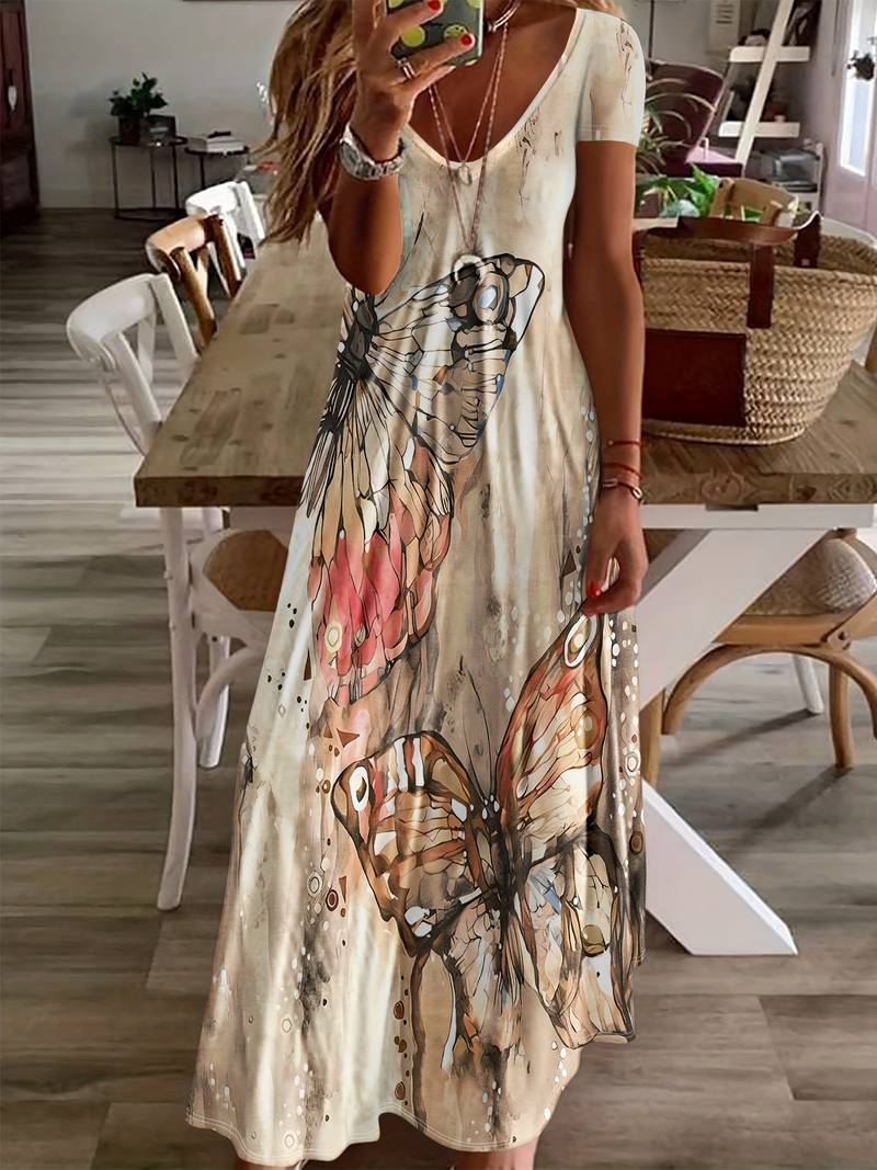 Sara – Kleid mit V-Ausschnitt und Schmetterlingen für Frühling und Sommer