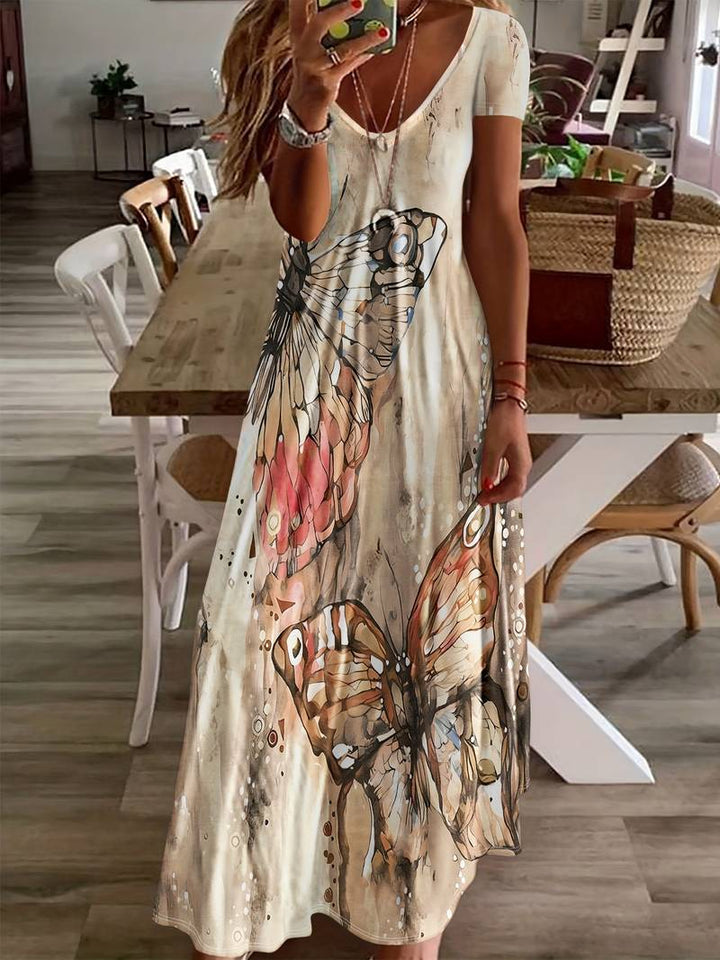 Sara – Kleid mit V-Ausschnitt und Schmetterlingen für Frühling und Sommer